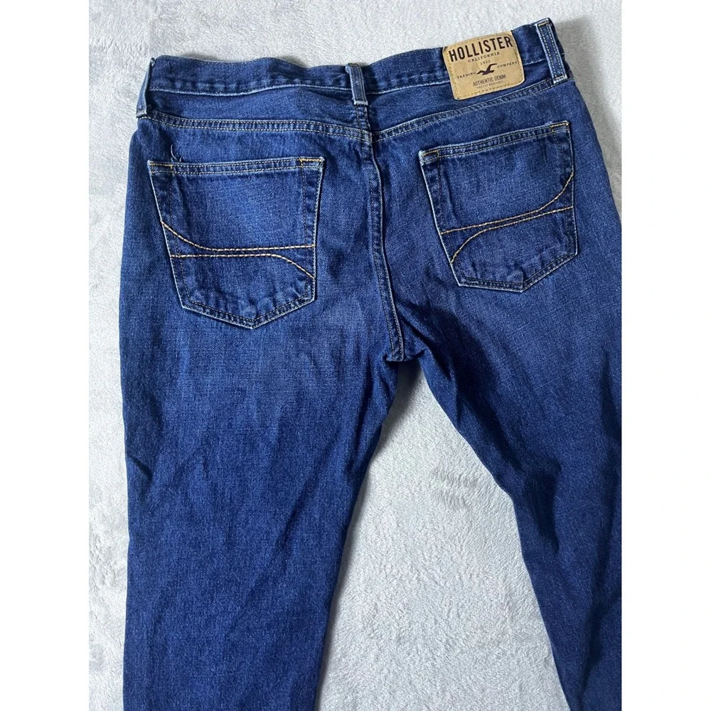 Hollister Mens Straight Leg Dark Wash Blue Denim Jeans 33x32 Button Fly